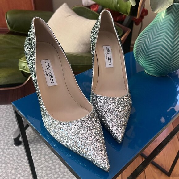 Jimmy Choo size 41 SILVER GREEN OMBRE Glitter Pumps - Picture 1 of 8
